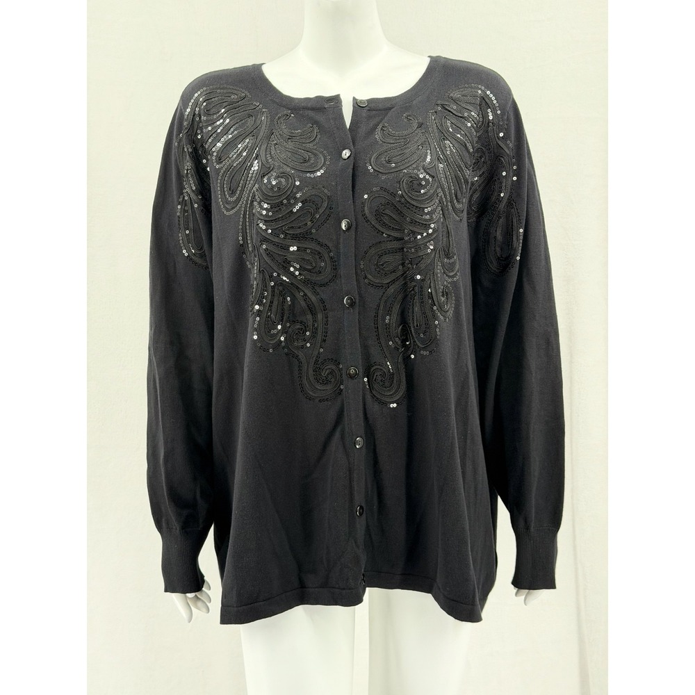 Bob Mackie Sweater Womens 3X Black Sequin Embellished Cardigan Office Artsy Work